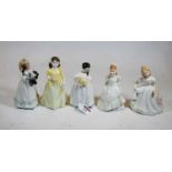 A collection of five Royal Doulton figurines, to include Hello Daddy HN3651, Amanda HN2996,