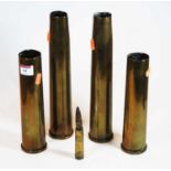 A collection of five various brass shell cases, height of largest 31cm