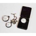 A Victorian silver cased open face pocket watch having enamel dial with Roman numerals and