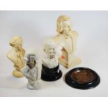 A Parian bust of Haydn, on a socle base, height 19cm, together with three other similar busts and