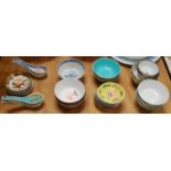 A collection of various Chinese porcelain rice bowls and spoonsCondition report: Three gilt spoons –