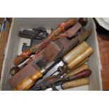 A small quantity of woodworking tools to include block plane, spoke shave, chisels etc