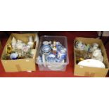 Three boxes of items, to include glass lemonade set, assorted blue and white printed wares, sundry