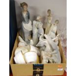 A collection of ceramics to include Lladro porcelain figures and a Minton porcelain part tea