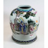A Chinese export Famille Verte jar of baluster form, decorated with figures, height 27cm Condition