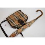 A Burberry? tartan handbag, together with a similar umbrella