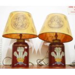 A pair of 20th century toleware type table lamps in the form of tea canisters, decorated with the