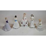 A collection of five Royal Doulton figurines to include Sentiments, Greetings HN4250, Free Spirit