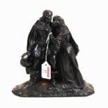 A 20th century bronze figure group of a 17th century couple in traditional dress, height 21cm