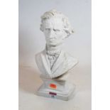 A plaster shoulder length bust of Hector Berlioz 1803-1869 on a cavetto moulded plinth, height 31cm,