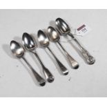 A 19th century silver teaspoon in the Kings pattern, together wtih four other various silver