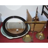 Mixed lot to include wall mirror, brass scale, bed warmers, earthenware bowl etc
