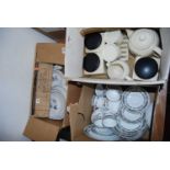 Three boxes of assorted table china and teawares, to include Charlotte Watson's pottery wares