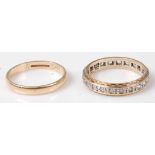 A 9ct gold wedding band, 1.6g; together with a 9ct gold white sapphire set eternity ring, 2.8g (2)