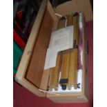 A late 20th century Japanese telescope with oak tripod in fitted wooden case, case width 77cm