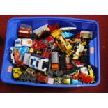 A box of assorted playworn toy vehicles to include Corgi Toys Ferrari Berlinetta and Police Patrol