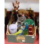 A box containing a collection of various Italian glassware to include vases and ashtrays