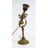 An early 20th century brass adjustable table lamp, the domed circular foot with acanthus and