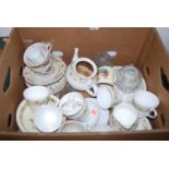 A box of assorted teawares, to include Duchess, sundry glassware etc