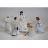 A collection of five Royal Doulton figurines, to include Birthday Girl HN3423, Andrea HN3058, Sit