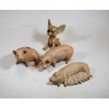 An Aynsley fine porcelain model of a sow and litter by John Aynsley, width 18cm, together with two