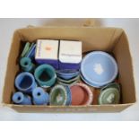 A box of miscellaneous Wedgwood Jasper wares, to include Hathaway Rose table bell, heart shaped