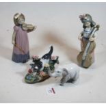 A Lladro Spanish porcelain figure of a kitten with frog, printed Lladro mark verso impressed 1442,