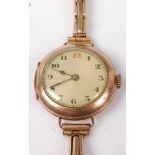 A vintage lady's 9ct gold cased mechanical wristwatch (non-running), on gilt metal expanding link