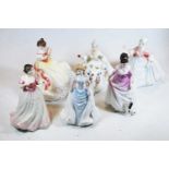 A collection of six various Royal Doulton porcelain ladies to include Kirsten, Applause, Charity,