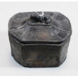 An 18th century lead tobacco jar of octagonal form, the cover surmounted by recumbent dog (