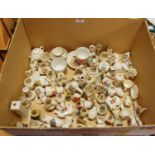 A box of miscellaneous crested cabinet china, to include conical vase 'Flags of the Allies - Great