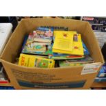 A box of assorted children's volumes to include Rupert the Bear, Beano annuals, etc
