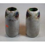A pair of Royal Doulton stoneware vases, of tapered cylindrical form with tube-lined floral