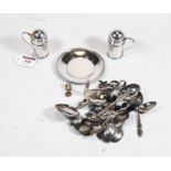 A small collection of miscellaneous silver and white metal items to include pair of silver