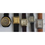 A collection of gents principally vintage wrist watches to include tank examples, in both gold plate