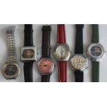 A collection of gents circa 1970s mechanical wrist watches all being steel cased to include examples