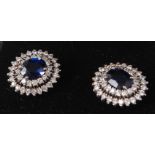 A pair of white metal, blue and white sapphire set ear studs, 4.1g, 13mm