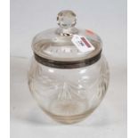 A 20th century cut glass jar and cover, the lid with silver collar, marks rubbed, height 21cm
