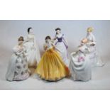 A collection of six Royal Doulton porcelain figures of ladies to include Summer Rose, Lucy, Donna,