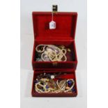 A box of miscellaneous costume jewellery to include ladies Oris steel cased wrist watch, faux