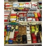 Three boxes of mixed diecast vehicles, to include Budgie Toys Daimler Ambulance, various