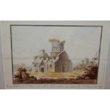 Early 19th century French school - Monastery ruins, watercolour, titled to the margin, 25 x 34cm