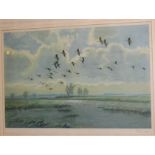 Peter Scott - Ducks in Flight lithograph, signed in pencil to the margin, 35x53cm