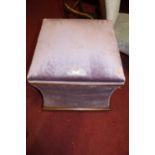 A Victorian mahogany and purple velour upholstered hinge topped square ottoman, of waisted form, w.
