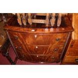 A 19th century flame mahogany and rosewood crossbanded bowfront chest, of three long drawers, w.93.