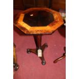 A 19th century rosewood, amboyna, and birds-eye maple crossbanded octagonal topped fixed pedestal