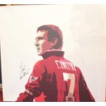 Manchester United interest - canvas print of Eric Cantona, being signed by the player, 94x101cm