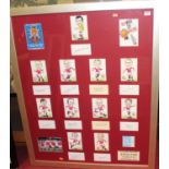 England 1966 World Cup interest - framed display of caricature prints of the England Team and signed
