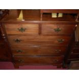 A 19th century mahogany crossbanded and further strung squarefront chest, of two short over three