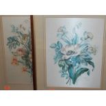 Set of four botanical prints on silk, 28x21cm
